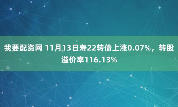 我要配资网 11月13日寿22转债上涨0.07%，转股溢价率116.13%